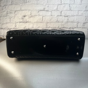 Christian Dior２WAY カナージュ エナメル ショルダーバッグ ブラック A-10018