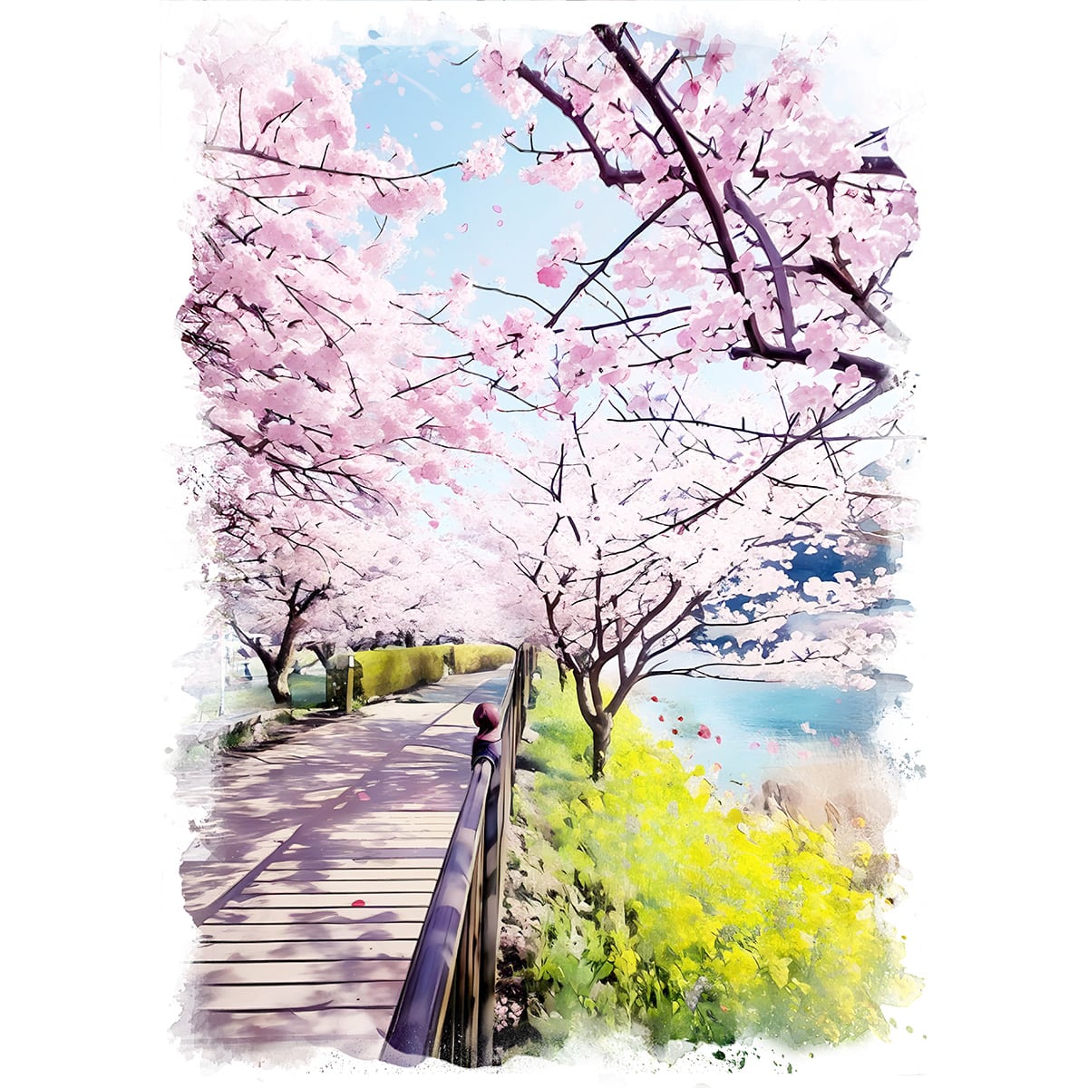 絵画(風景画) 日本 静岡県 河津桜 インテリアアート額付き 水彩画
