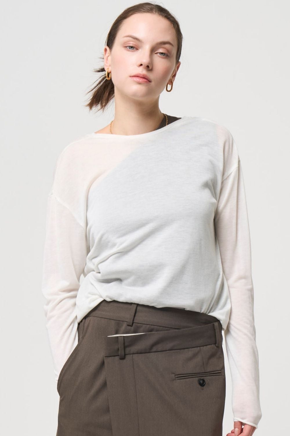 残りわずか 2way Sheer back open T-shirt - WHITE | seven dot