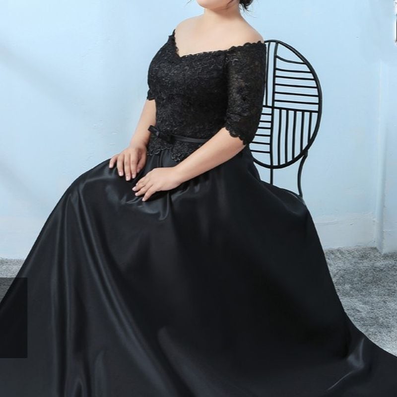 Inajeliazkovaオフショルダー社交ダンスドレス 黒 オフショルダー Aラインドレス ブラック（W274BK）