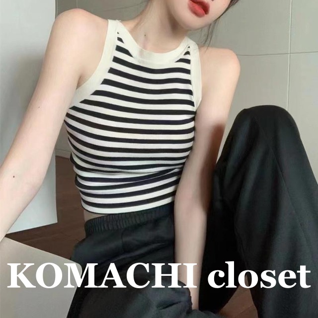 【送料無料】 サマーニット ニットタンクトップ  ショート丈 ボーダー ノースリーブ クルーネック 韓国 レディース  オルチャン 夏 黒 白 かわいい 可愛い キュート 大人可愛い 大人女子 シンプル きれいめ カジュアル 大人 気品 上品 おしゃれ お洒落 こなれ感 きちんと セクシー クール エレガント フェミニン 10代 20代 30代  女子会 デート ショッピング お泊まり 普段使い デイリー トレンド 細見え スタイルアップ インスタ映え イベント 旅行 リゾート 個性的 主役級 トップス