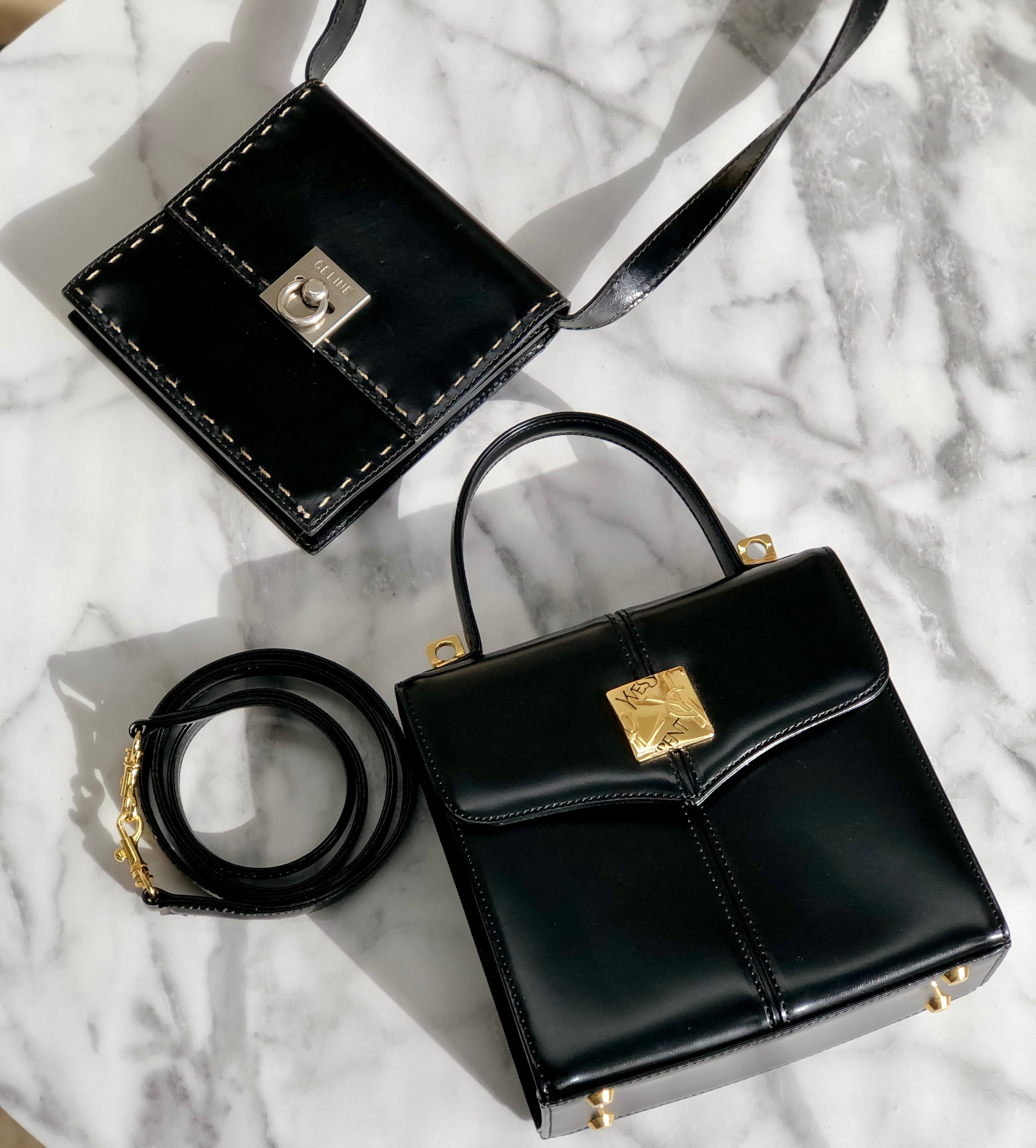 Yves Saint Laurent イヴ ・サンローラン YSLロゴ レザー 2WAY ミニ ...