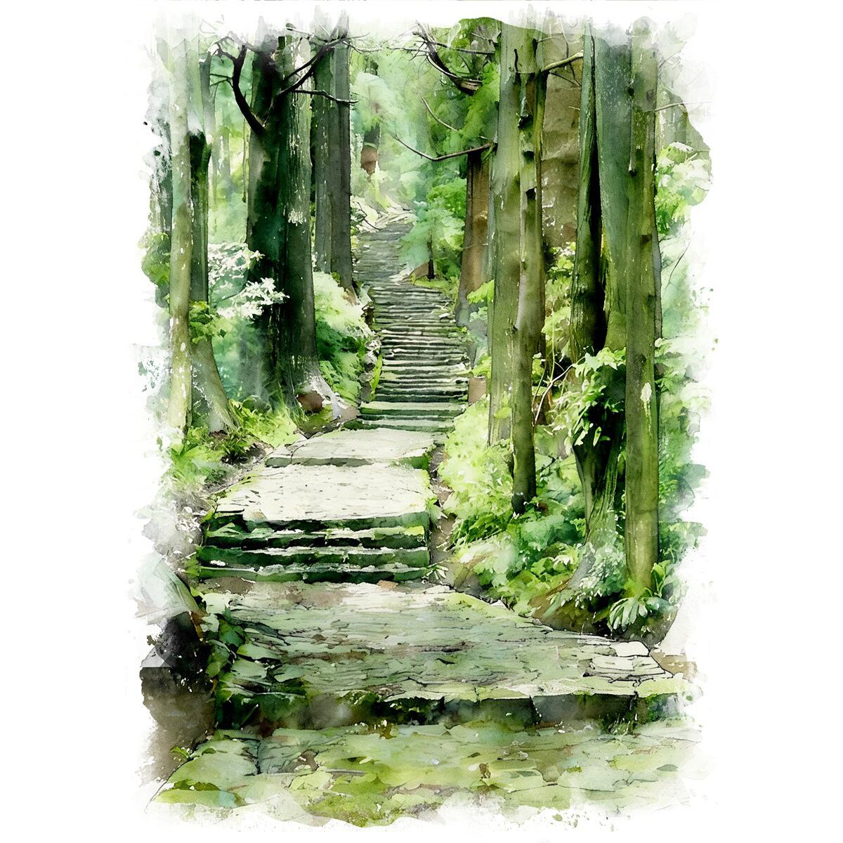 絵画(風景画) 日本 和歌山 熊野古道 大門坂 インテリアアート額付き
