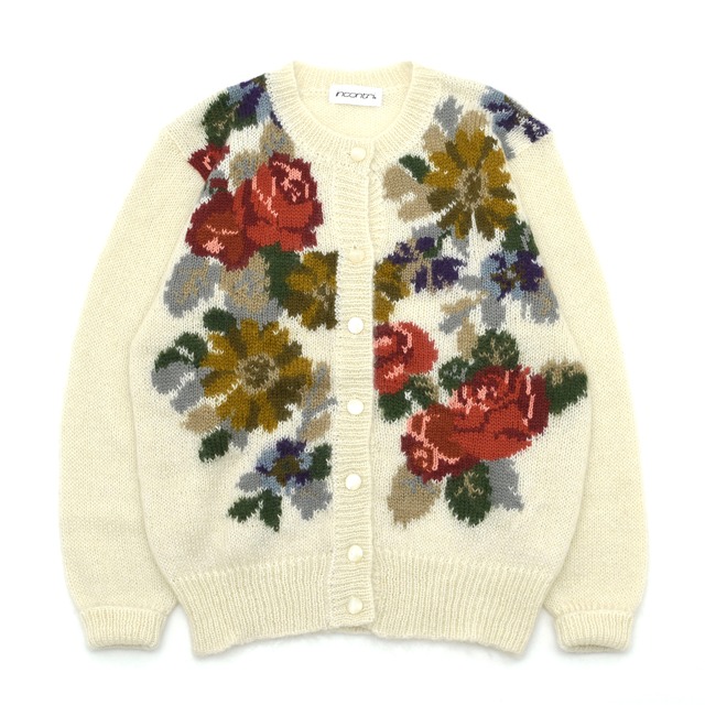 Retro flower jacquard knit cardigan