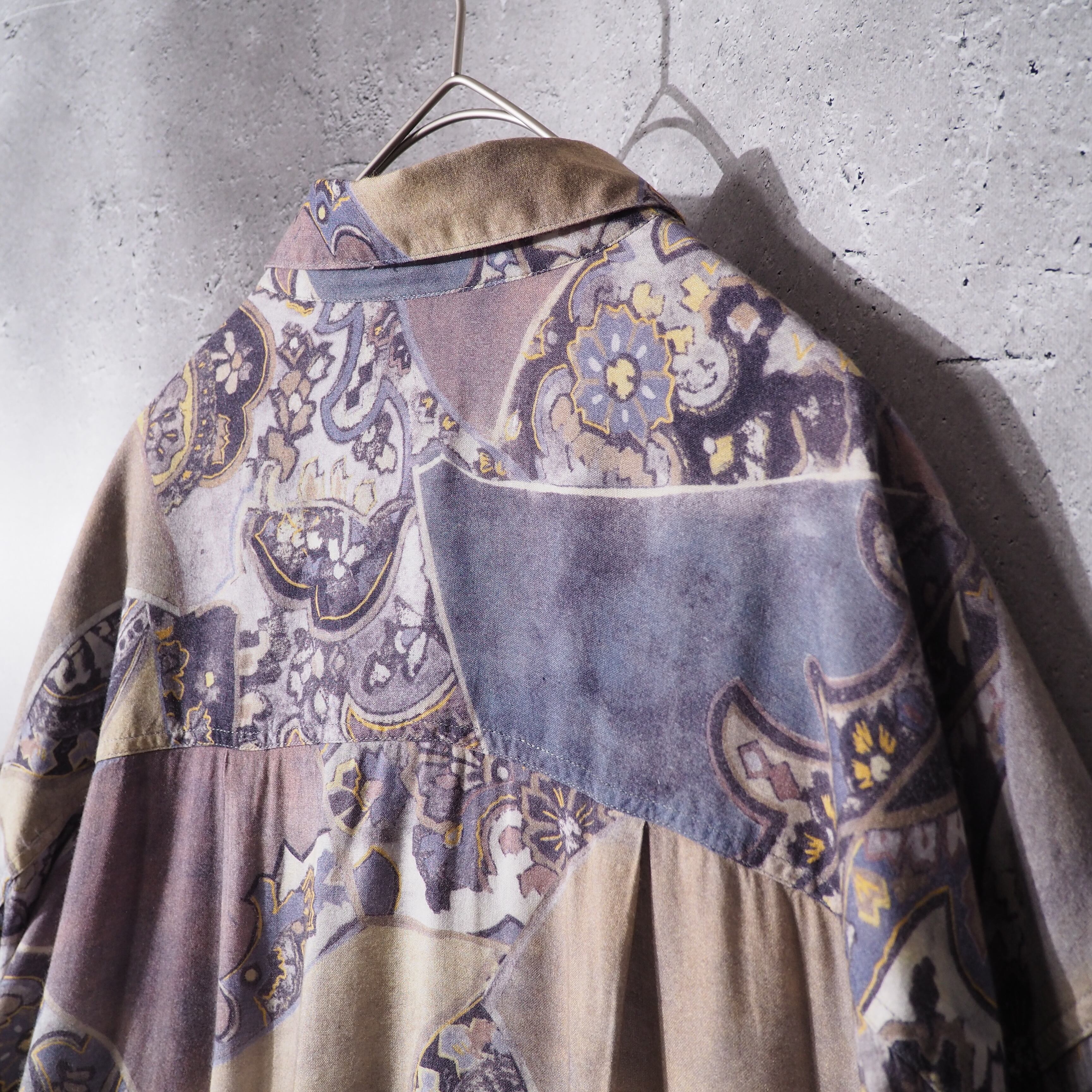 1990s Beautiful ethnic Flower pattern vintage Drape loose shirt