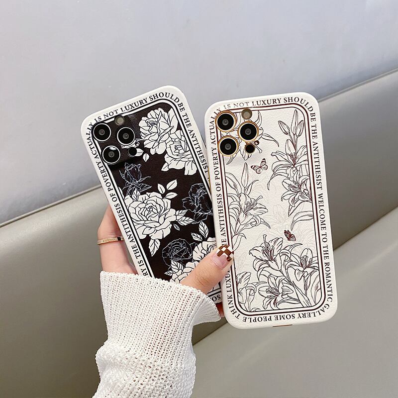 質感が美しい◎フラワーデザイン ツートン スマホケース 2color ND-14531