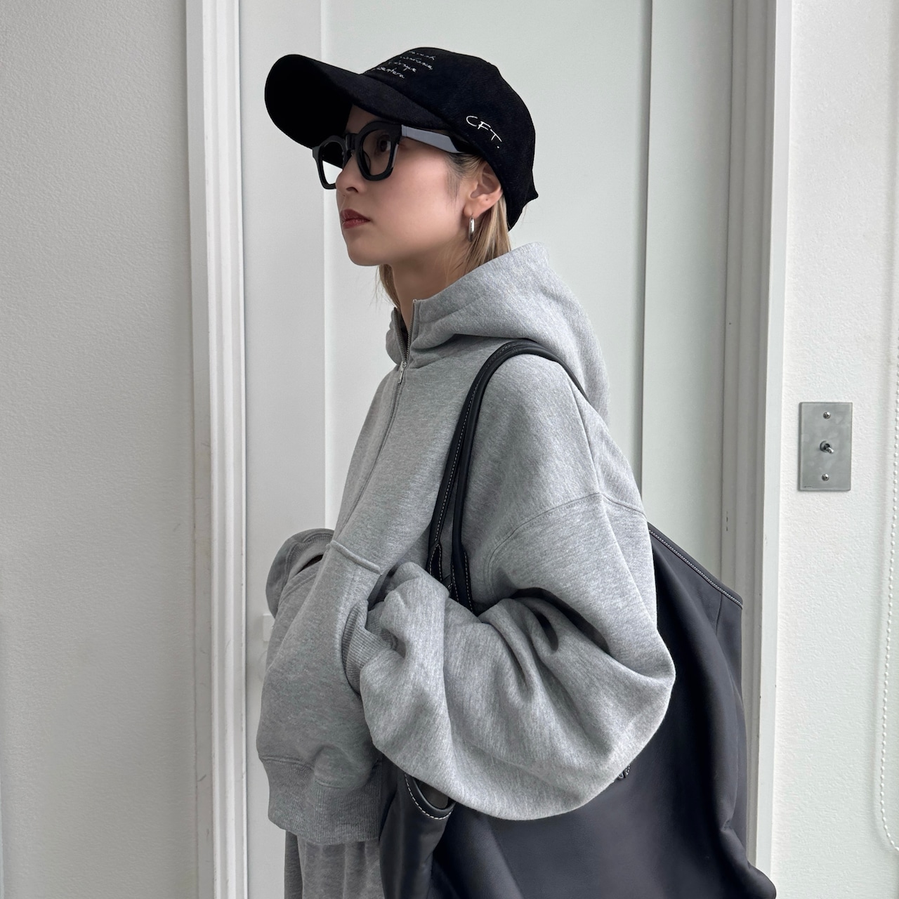 裏起毛ハーフZIPショート丈PK/グレー