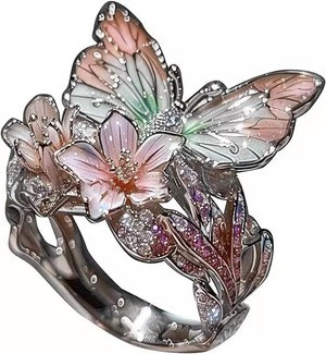 enamel butterfly and flower design ring<a10840>