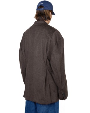 ssstein "DEFORMED SHOULDER DOUBLE BREASTED JACKET〔GREY BROWN〕"
