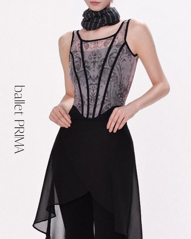 【2SET】【danzbaby】Floral Mesh Leotard Skirt Set P0142