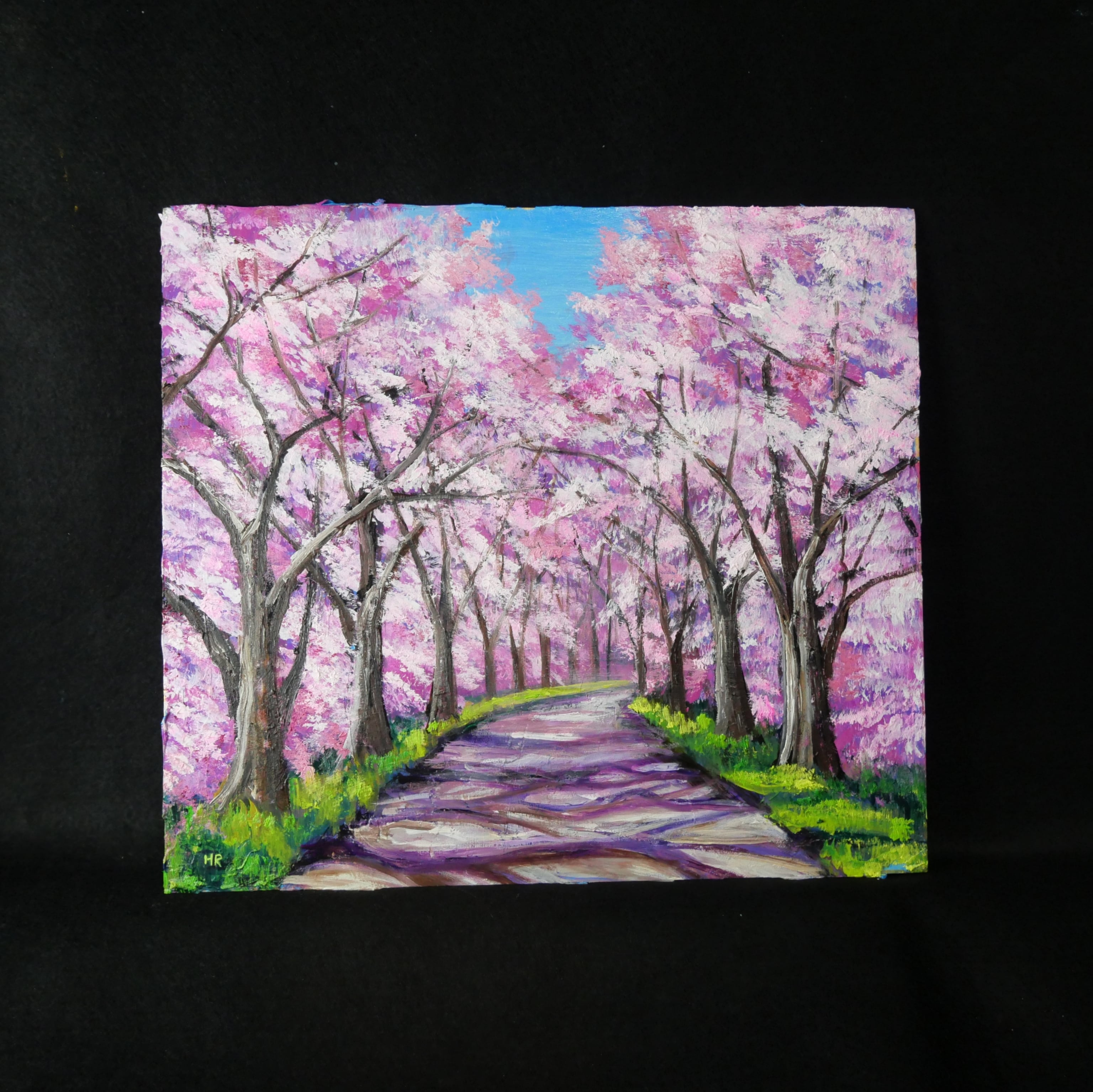 春の光に包まれて パステル画 　桜　風景画　額付き 01b97163da9df17edb12597527cf4c