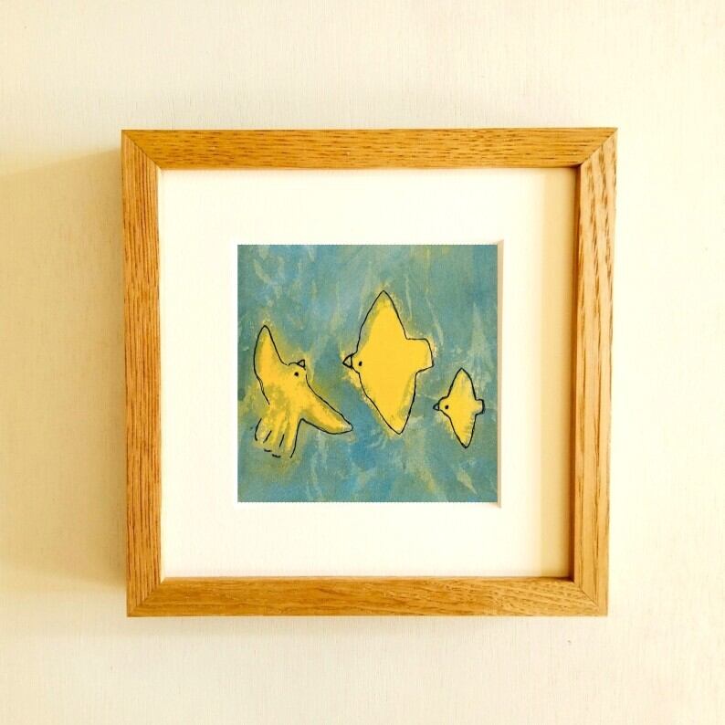 原画「霧けぶる森」※木製額縁入り（18㎝角）イラスト・水彩
