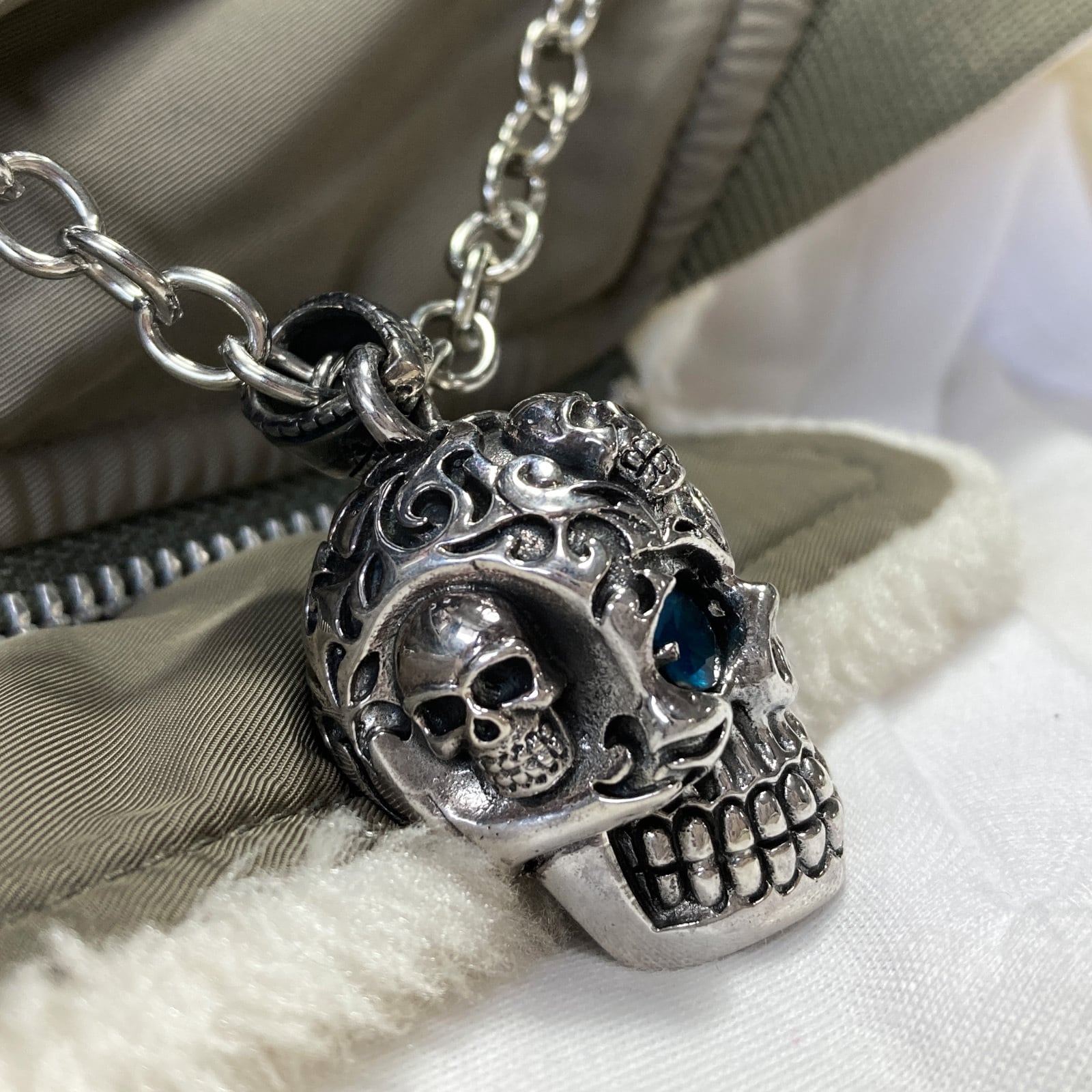 スネークサーペント スカル ドクロ 925シルバー ペンダントTAN-046Bikerpendant