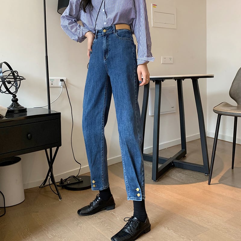 スプリングオータムレッドジーンズ ハイウェストウェストスリムパンツ 春物 秋物 試着室1416020318