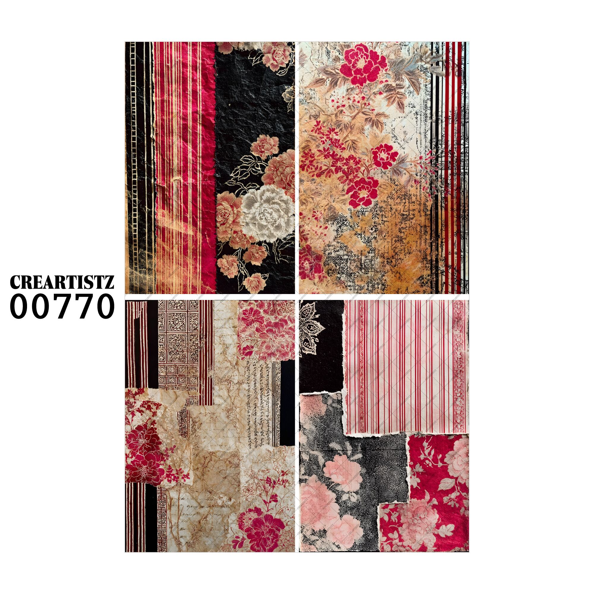 00770 背景 コラージュ素材 オリジナル 12枚セット (4種類×3枚) ペーパー/ステッカー CREARTISTZ