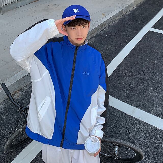 【予約販売】ブルゾン ジャンバー 長袖 スタンドカラー バイカラー アウター ショート丈 メンズ アウトドア ブルー ブラウン 無地 お洒落 こなれ感 韓国 ベーシック 秋 冬 大きいサイズ S/M/L/XL