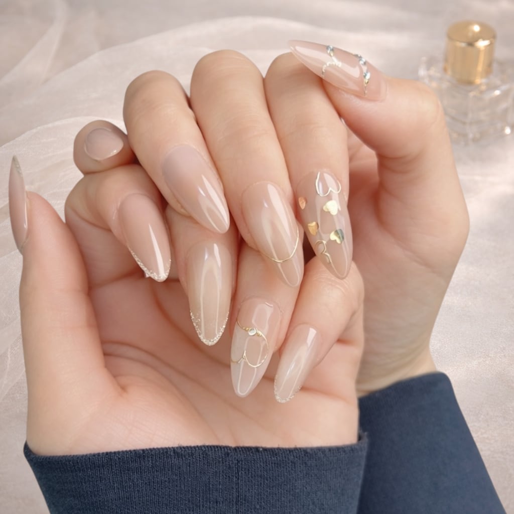 【#1037】Sサイズ/ロング アーモンド レイルナオリジナル 15枚入り/繰返し使える【プレミアム】ネイルチップ/