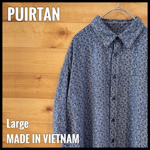 【PUIRTAN】柄シャツ 総柄 半袖 レーヨン100% Lサイズ 個性的 難あり US古着