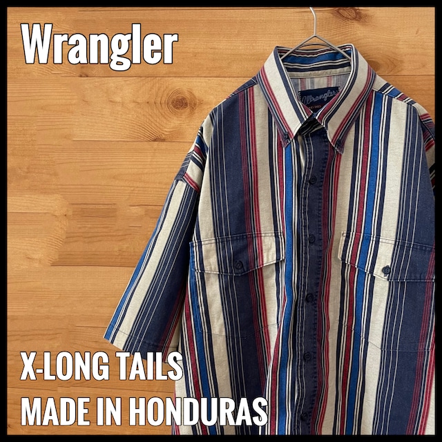 【Wrangler】マルチストライプ 半袖シャツ マルチカラー ボタンダウン XLT ビッグサイズ ラングラー US古着