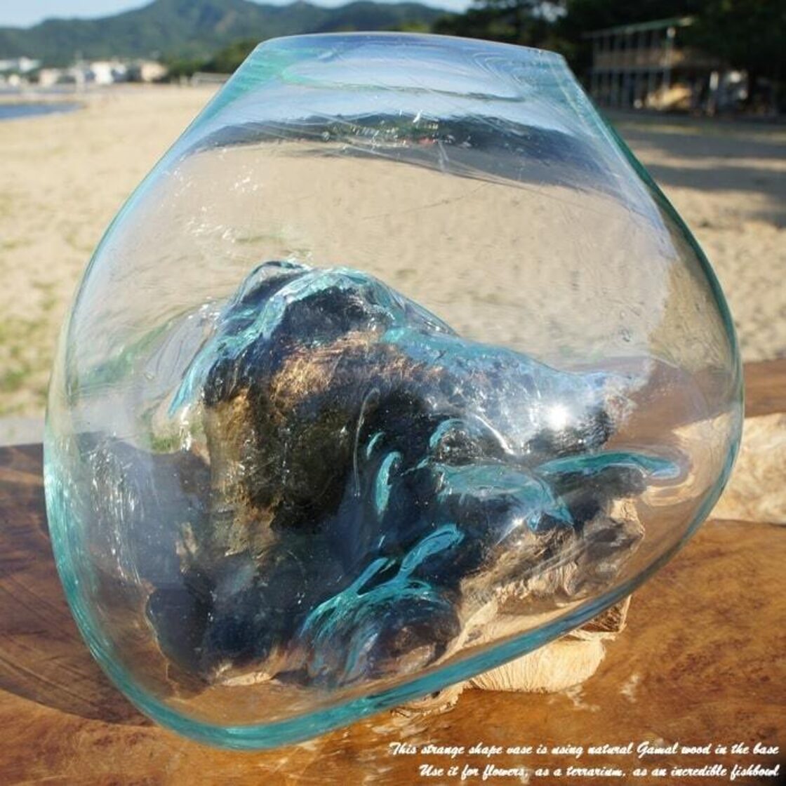 吹きガラスと天然木のオブジェXSP 金魚鉢 メダカ 水槽 アクアリウム 
