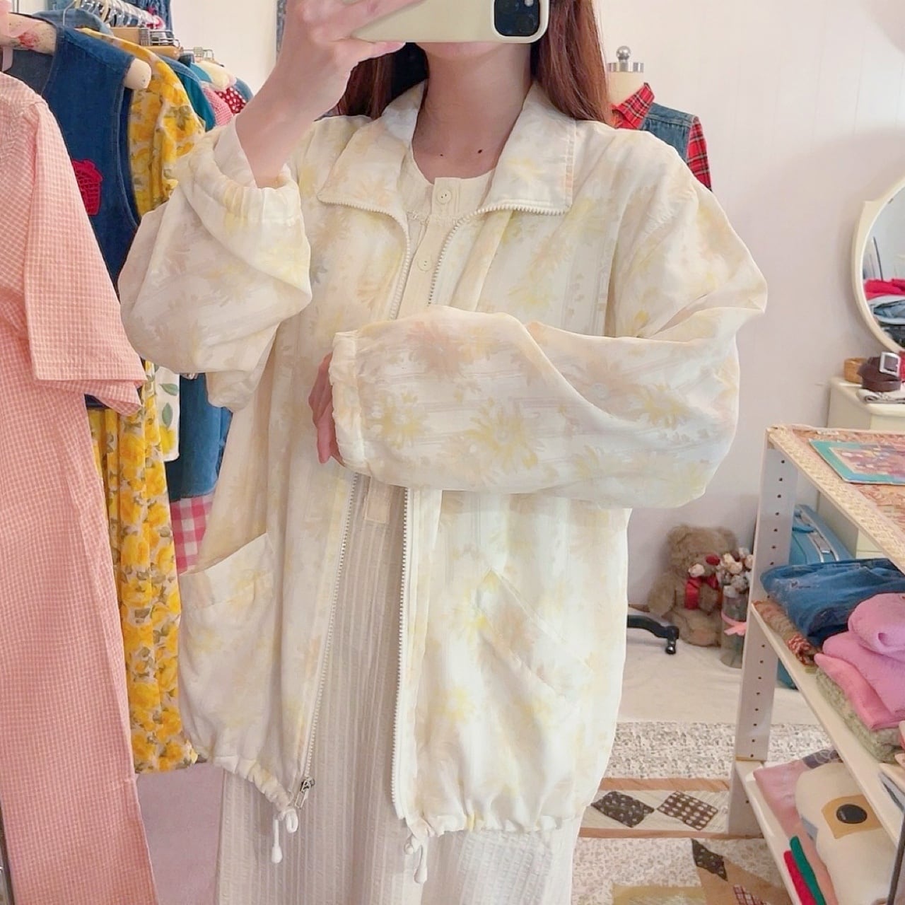 flower stripe sheer zip-up jacket