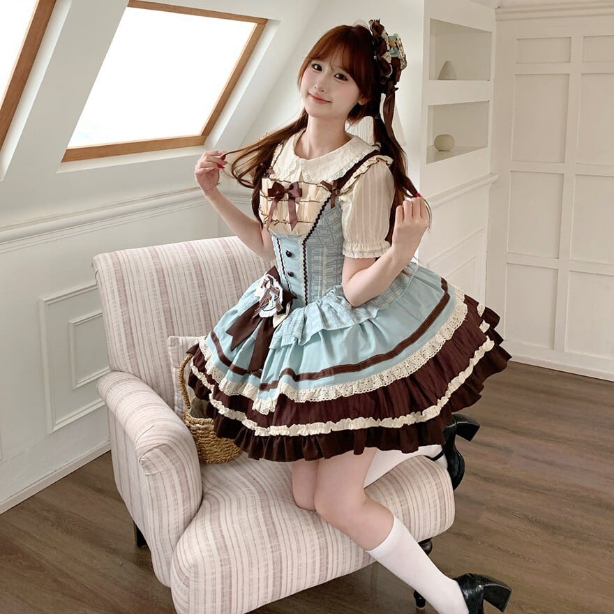 とろける甘さを纏う チョコミント甘ロリジャンパースカート 小帽子付き