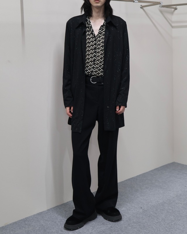 square design sheer open collar shirt / Kyoto store