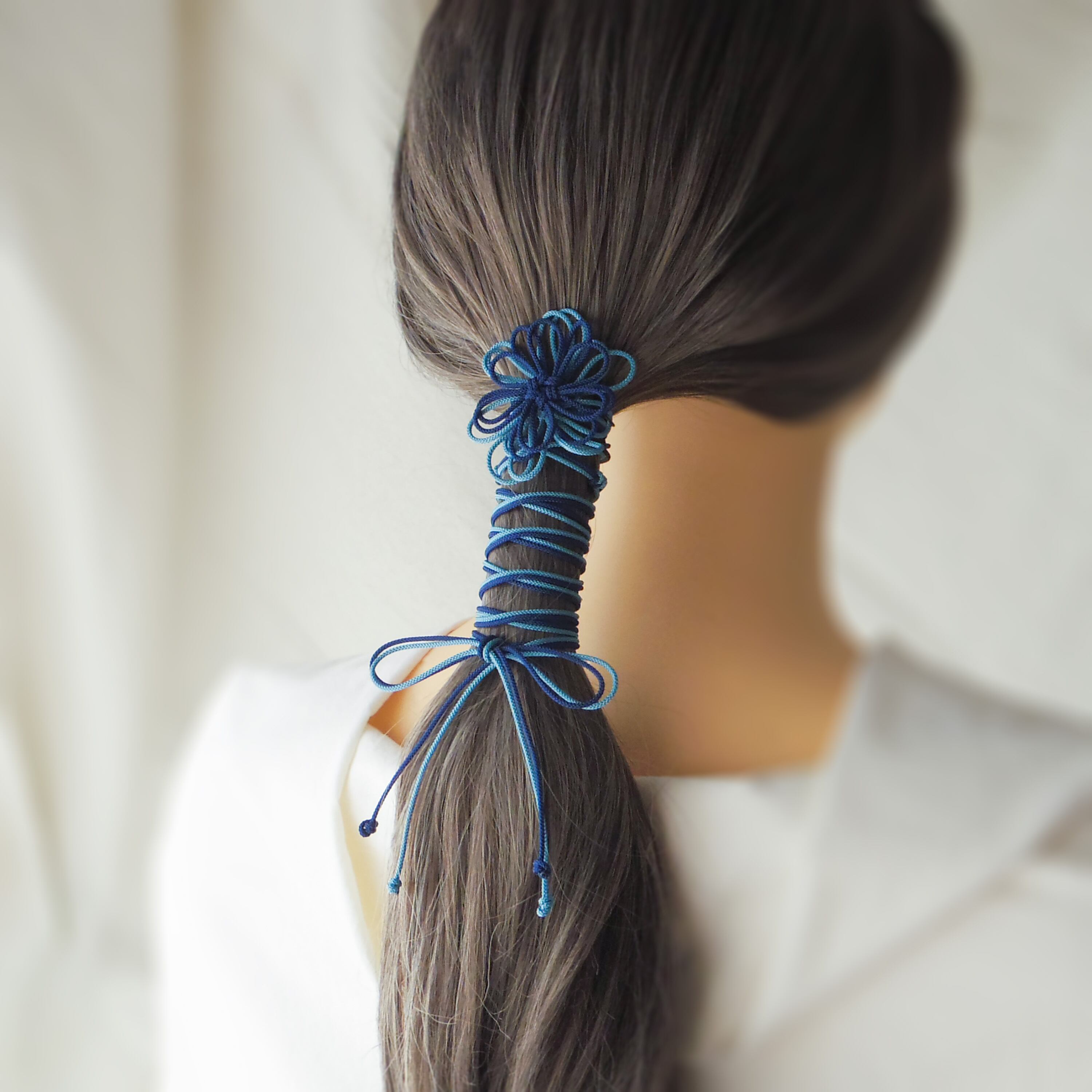 飾り結びヘアゴム「ときひたり、君」(濃青×縹)|着物・浴衣に簡単アレンジで和装ヘア