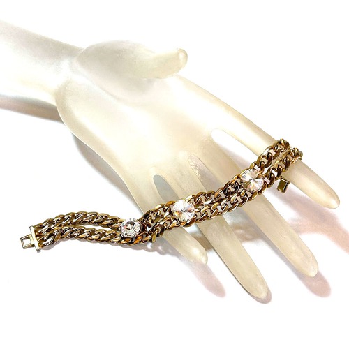 80s Vintage gold tone chain × Rhinestone bracelet