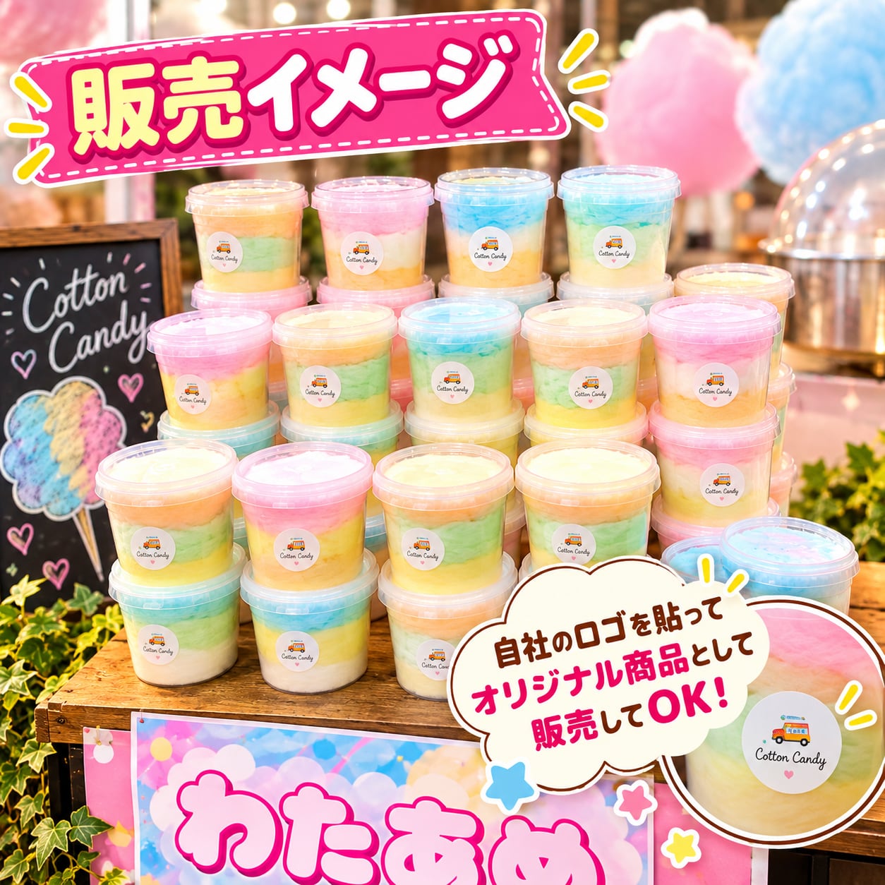 わたあめバケツ(シール無し) 3色 100個入り | わたあめ日和 │ 業務用