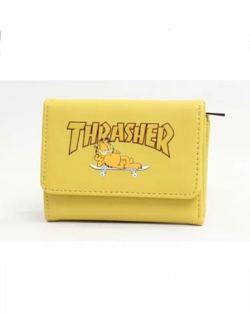 THRASHER×GARFIELD (スラッシャー×ガーフィールド) 三つ折り財布 ミニウォレット イエロー GA-TH2109A