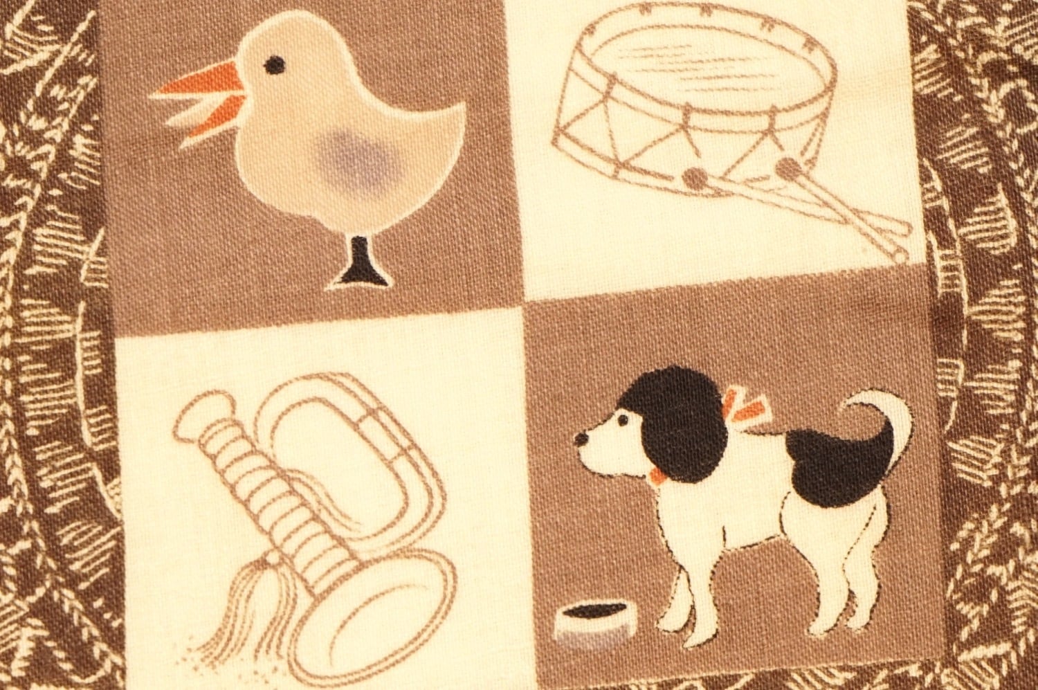アンティーク　レトロ　子供　着物　/犬とクマ　菱形