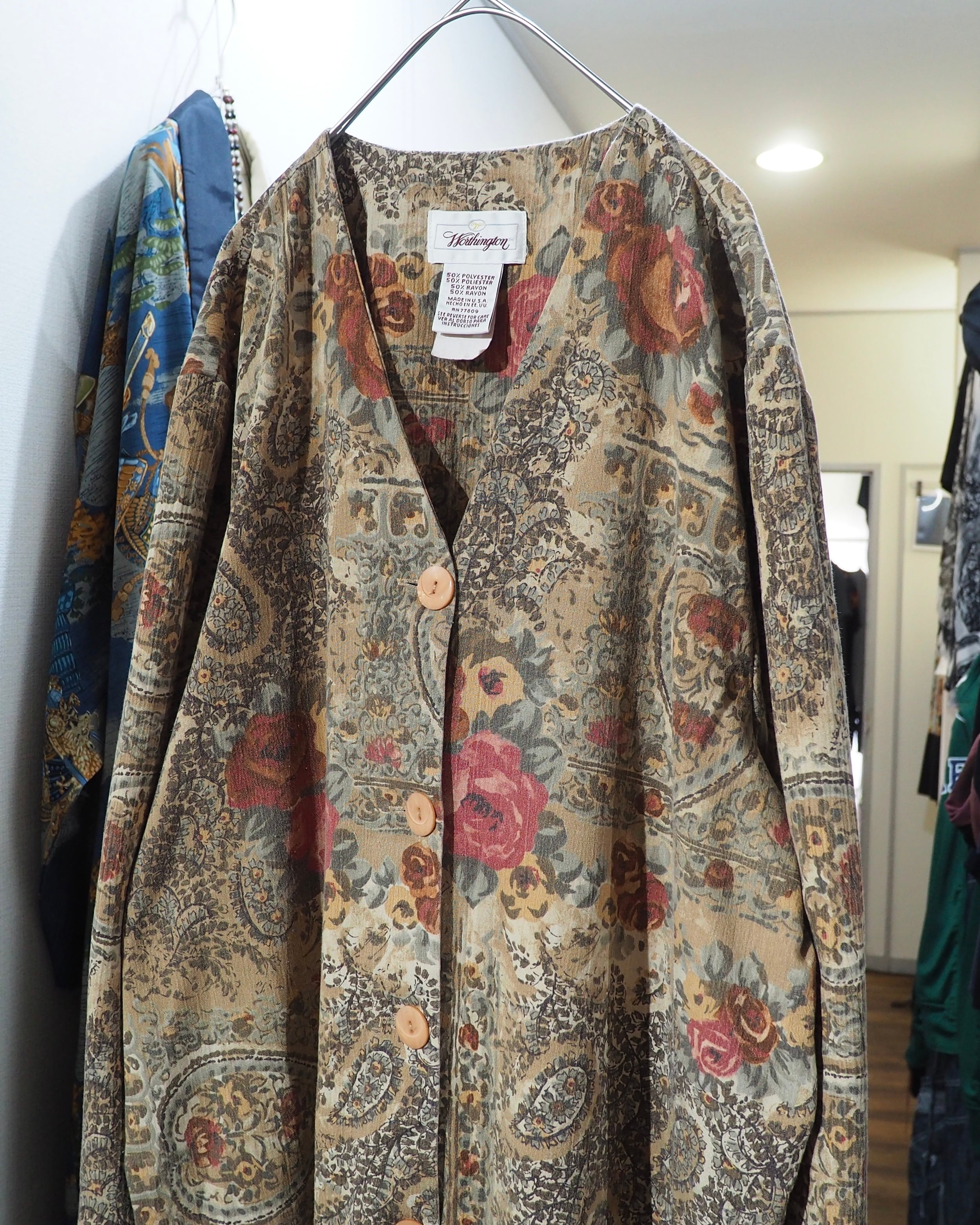 1980 - 90s " Made in USA " Beautiful Flower × paisley pattern vintage No collar jacket
