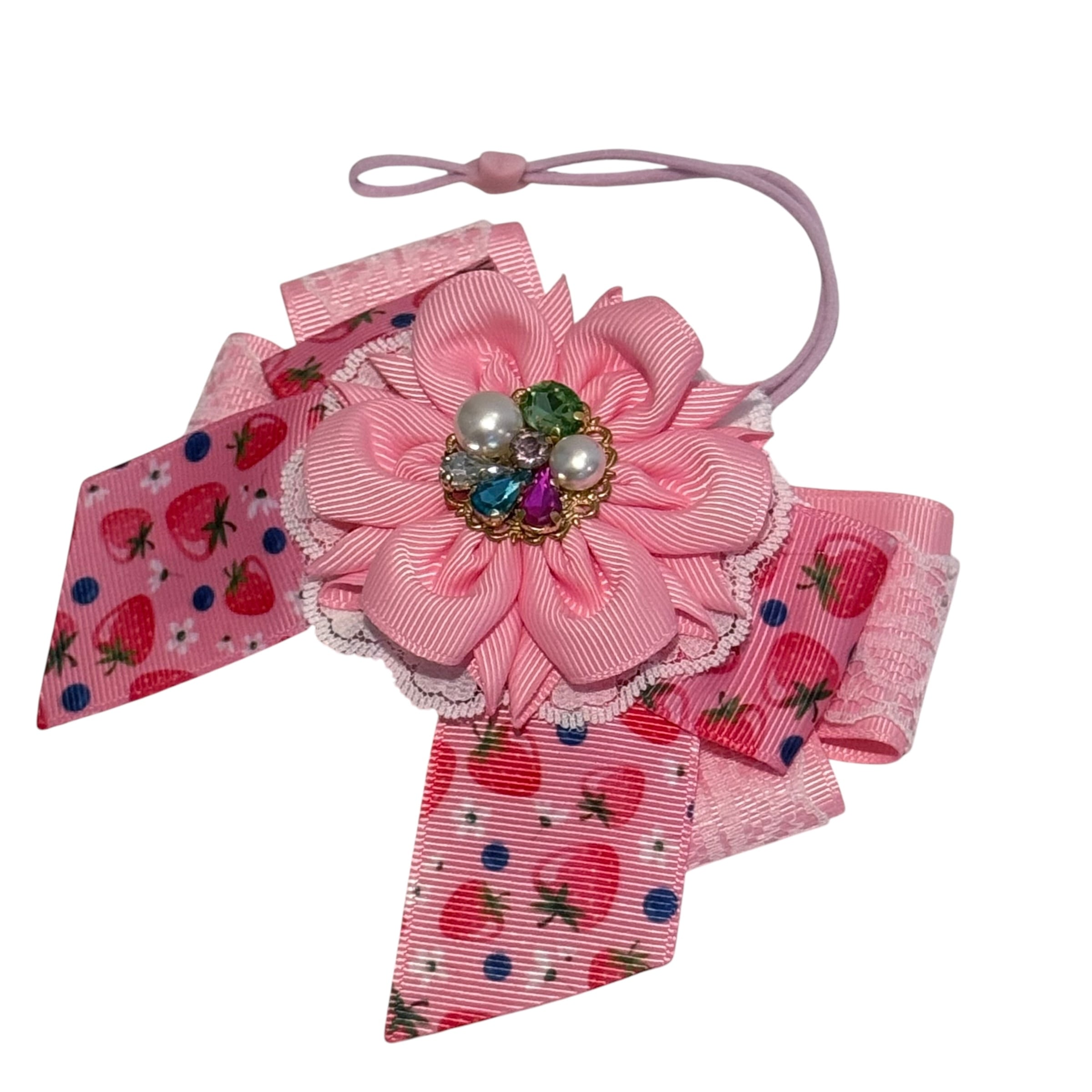 イチゴ祭り 犬猫チョーカー グランデサイズ お花モチーフ リボン 犬用