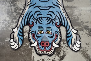 Tibetan Tiger Rug 《Lサイズ•シルク•オリジナル1•ブルー094》チベタンタイガーラグ