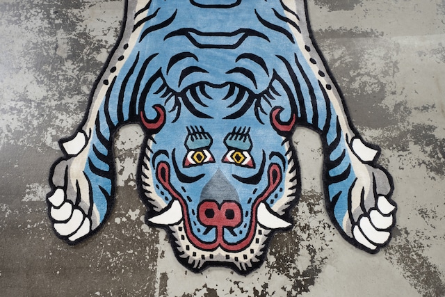 Tibetan Tiger Rug 《Lサイズ•シルク•オリジナル•ブルー094》チベタンタイガーラグ
