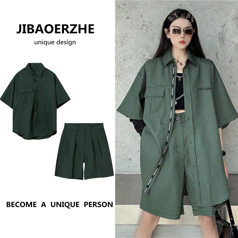 スタイルサマーカジュアルスタンダードシャツ ハイウェストショーツ レトロ ストリート 大きめサイズ 夏物 ブルマー ケッペル8279877750