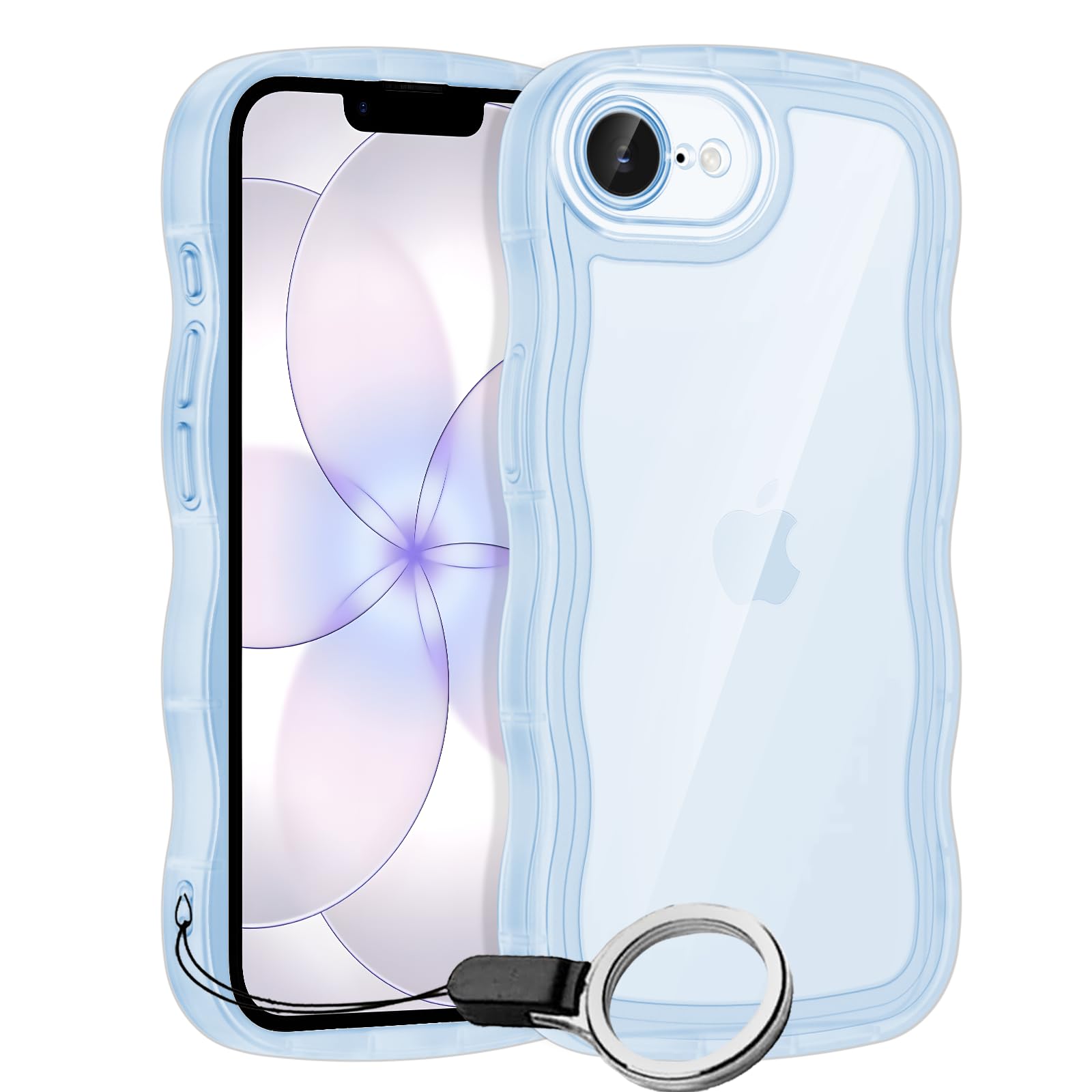 HILEGENER for iPhone SE3/SE2/SE/8/7 かわいい ケース うねうね レンズ保護 耐衝撃 あいほん SE 第3/2世代 iPhone 8 用滑り止めスマホケースウェーブ デザイン 手にフィット スマホカバー 韓国 可愛い TPUカバー 波状エッジ ソフトシェル 人気 落下防止 ストラップホール付き(アイフォンSE3/SE2/SE/8/7-ブルー)