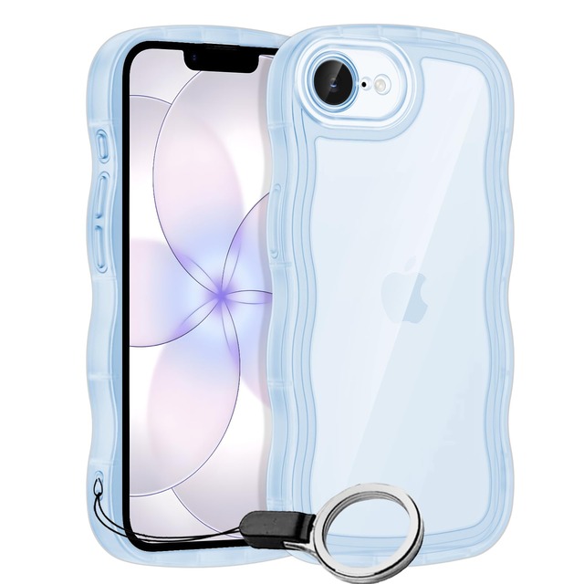 HILEGENER for iPhone SE3/SE2/SE/8/7 かわいい ケース うねうね レンズ保護 耐衝撃 あいほん SE 第3/2世代 iPhone 8 用滑り止めスマホケースウェーブ デザイン 手にフィット スマホカバー 韓国 可愛い TPUカバー 波状エッジ ソフトシェル 人気 落下防止 ストラップホール付き(アイフォンSE3/SE2/SE/8/7-ブルー)