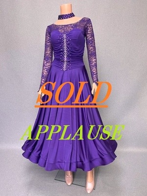 【新着】社交ダンス ドレス　スタンダード　モダンドレス　パープルレース　M　ST-24-12　デモ・競技用ドレス　発表会衣装　パーティドレス　ワンピース　舞台衣装