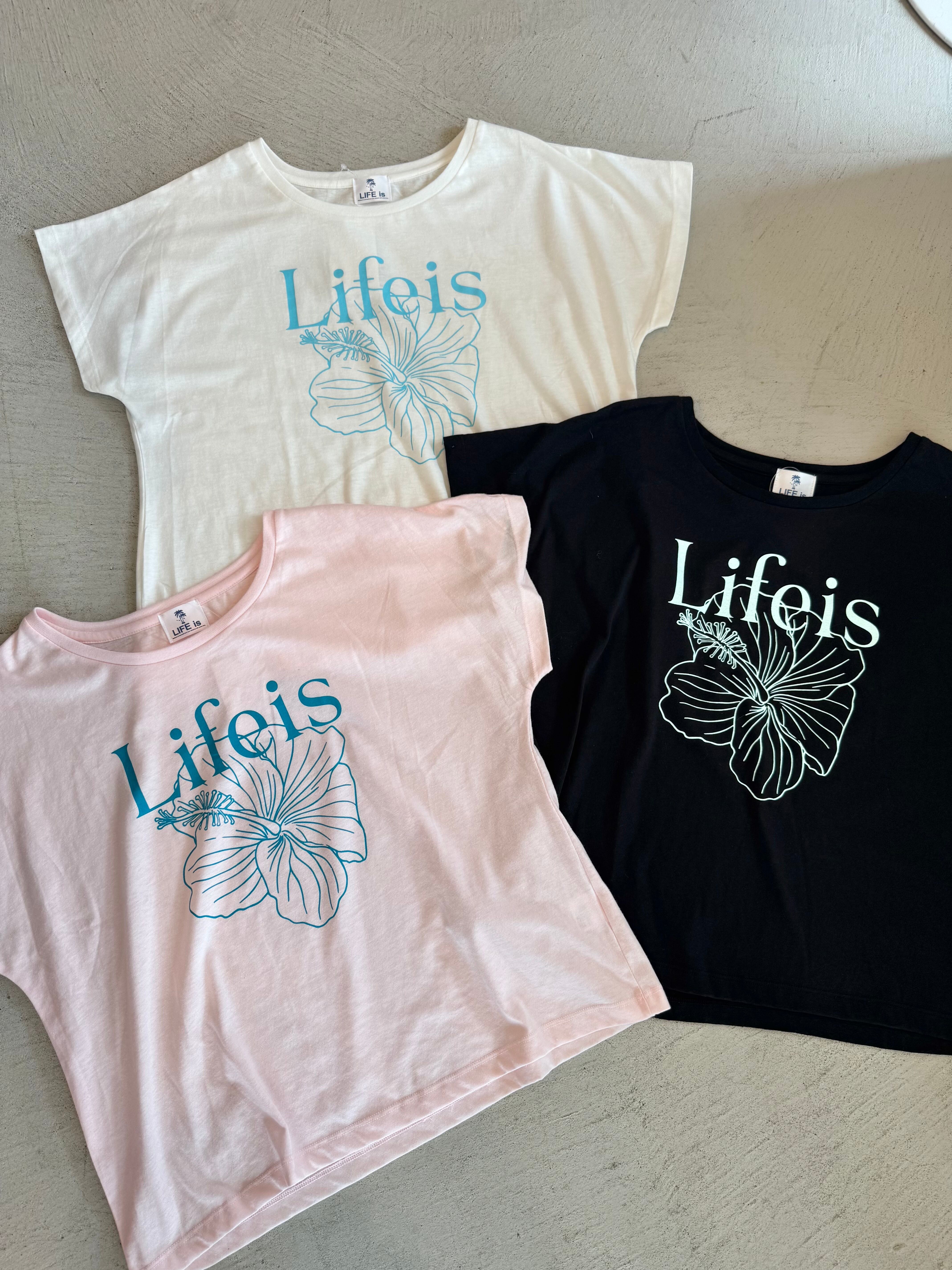 LIFE isオリジナル ハイビスカス ドルマンTシャツ ¥5,990×tax