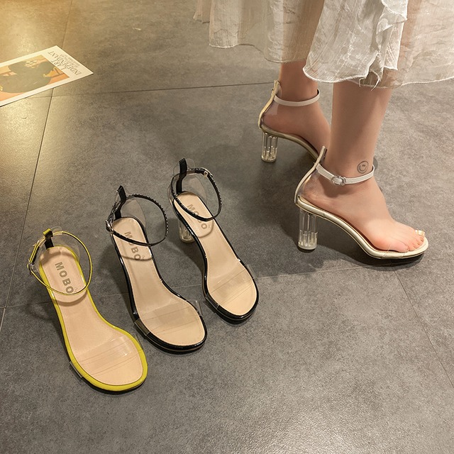 可能なオープントゥサンダル女性2020年春の野生の新しいバージョンのネット赤いハイヒール厚いヒールのバックルの女性の靴 部族の婦人靴9213189