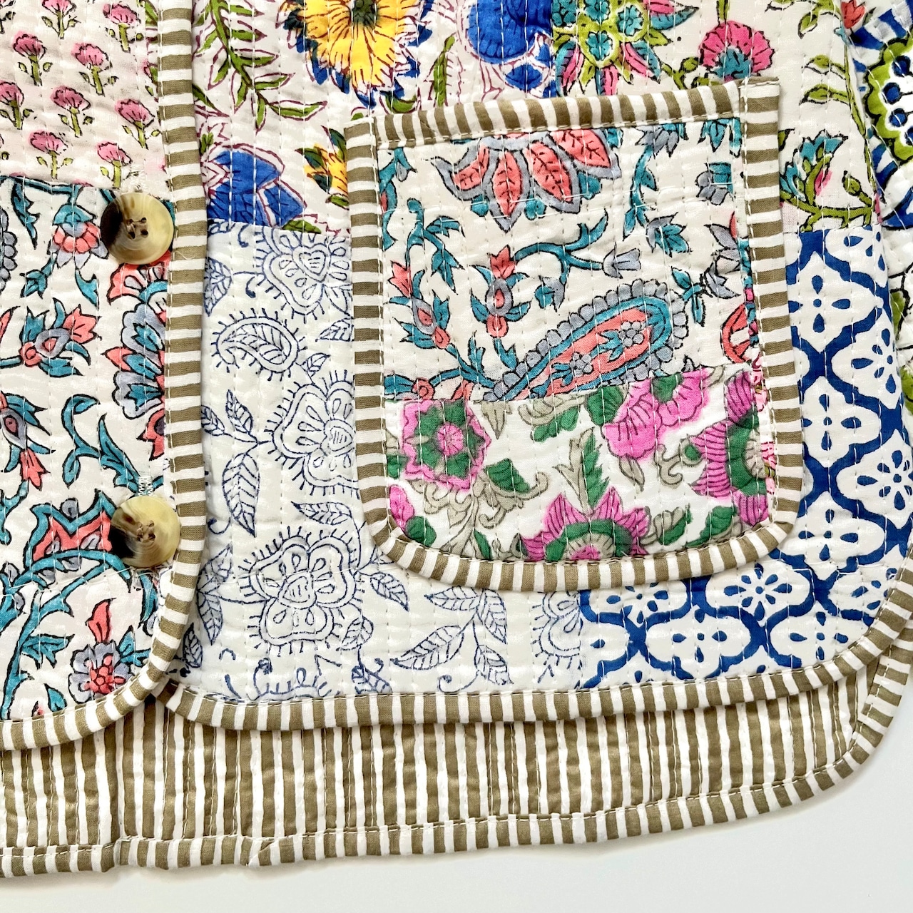 ＜PHET AND PLOY＞QUILTED JACKET ADULT キルト ジャケット アダルト（khaki stripe） - 4