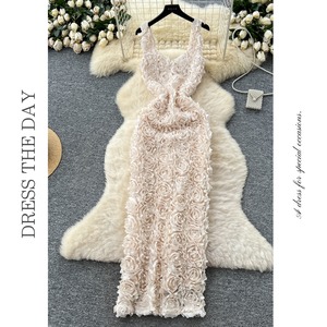 フラワーモチーフバックスリットドレス D0088