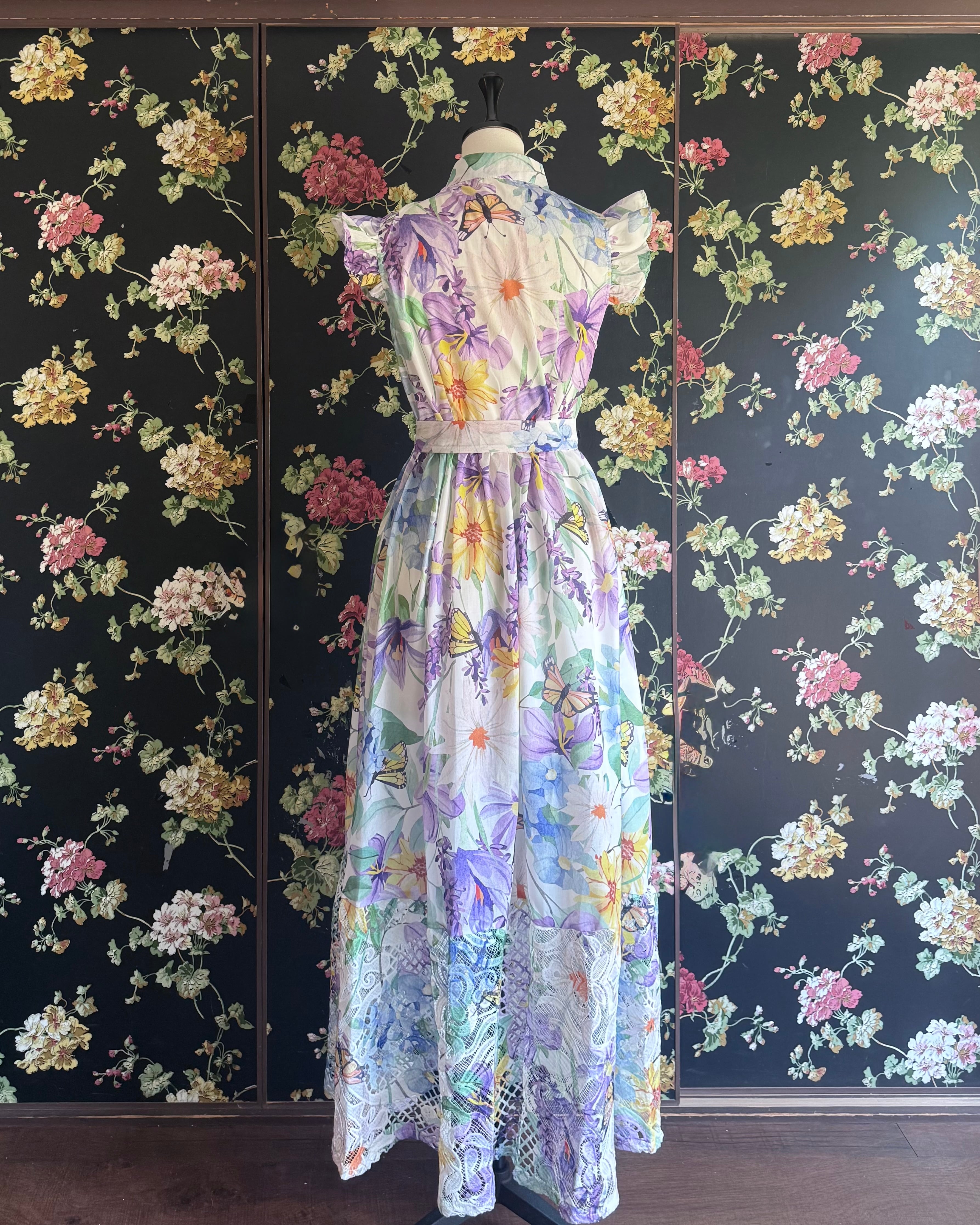 送料無料 ◇ D2264 リボン付 フリルスリーブ クロッシェレース