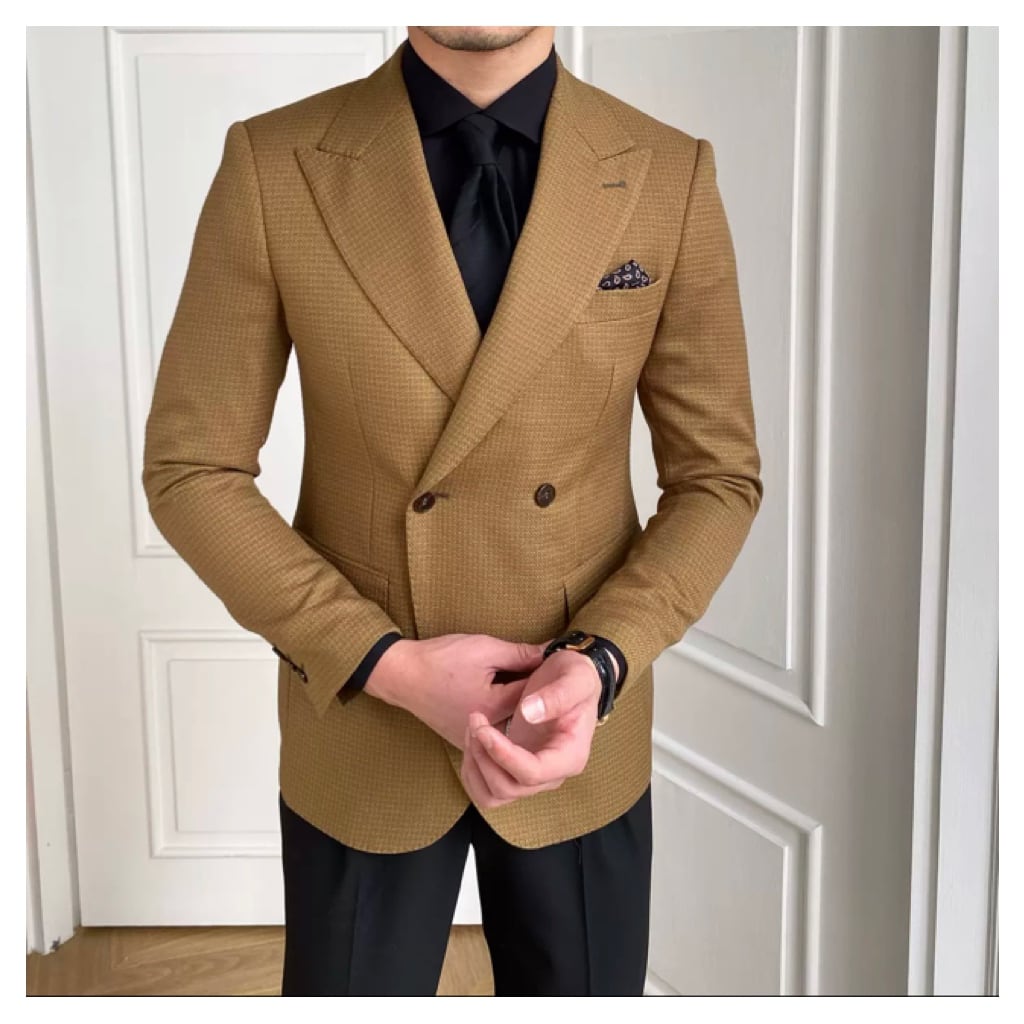 メンズダブルスーツ ブラウンジャケット＋ブラックパンツ SU0095 | R-Base