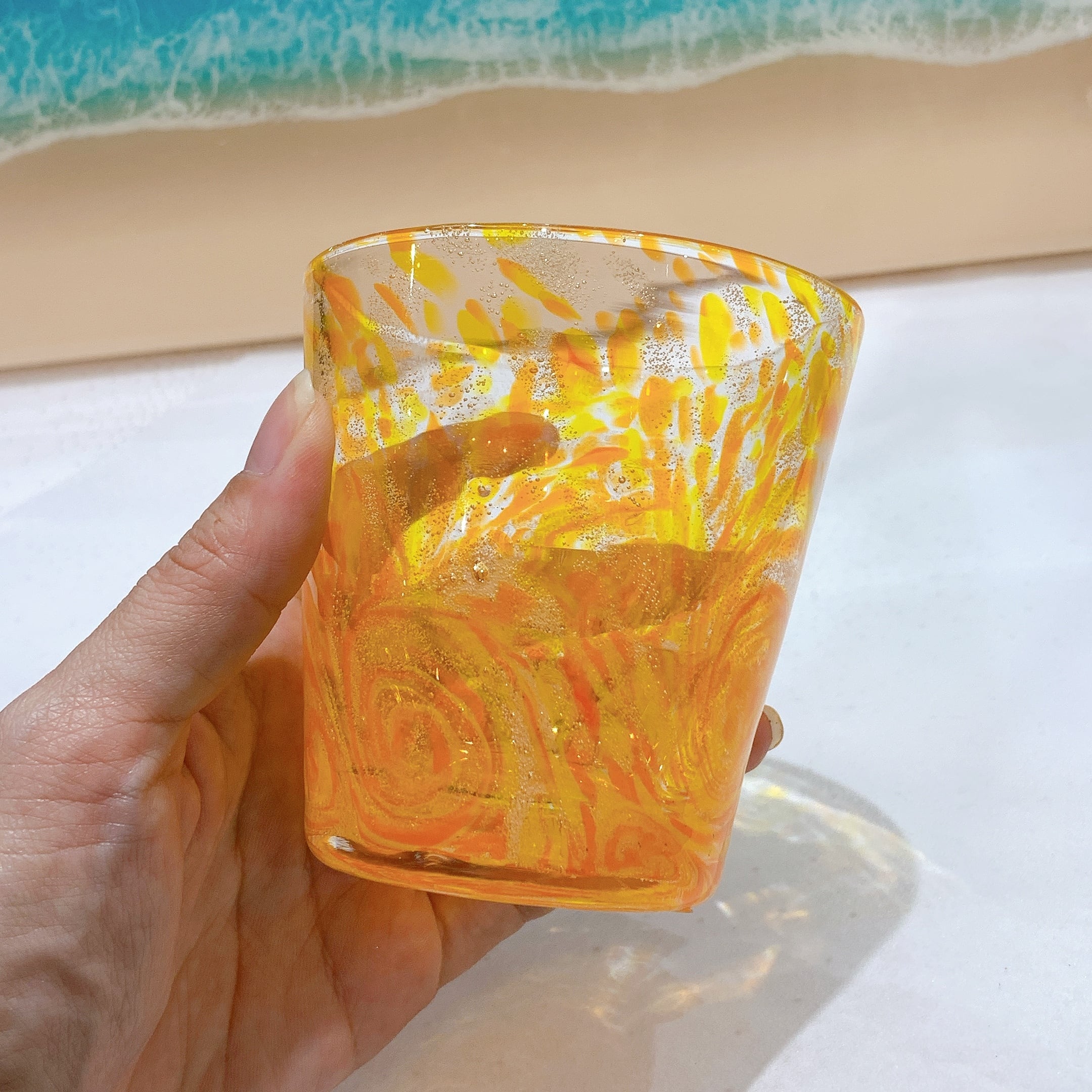 送料込】琉球ガラス うずマンゴー 3.5インチグラス | tete by okinawa