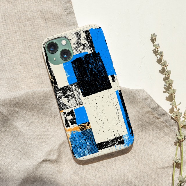 受注生産 iPhoneケース 青黒白の抽象紙片コラージュ｜ZINEコラージュ ZINE027B