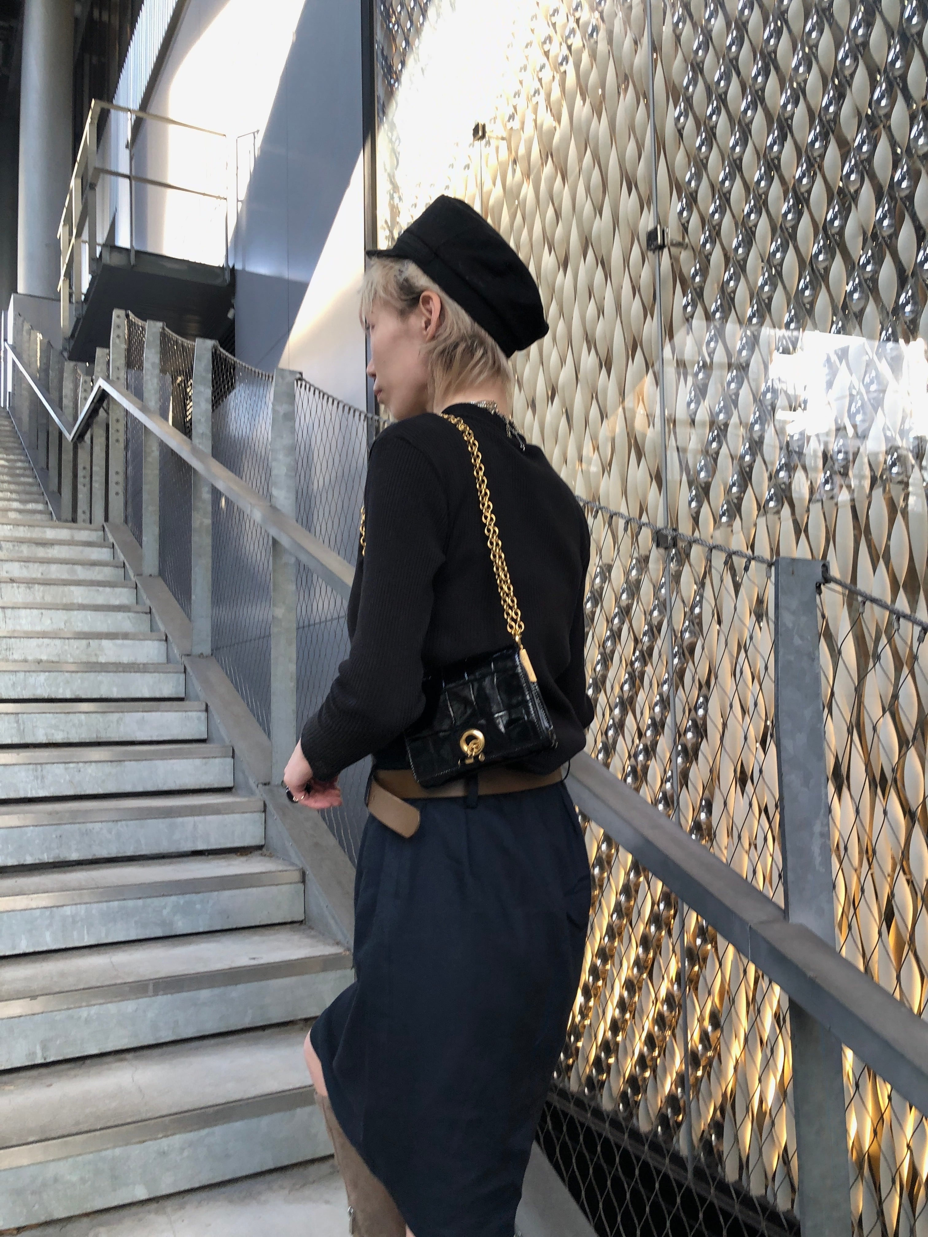 イヴ・サンローラン　ビンテージ　ダイヤモチーフハンドバッグ Yves Saint Laurent イヴサンローラン ハンドバッグ クロコ型押し