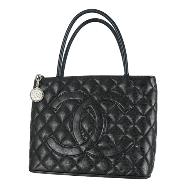 Used CHANEL シャネル トートバッグ 復刻トート マトラッセ キャビアスキン ブラック ハンドバッグ ショルダーバッグ 肩掛け 中古美品